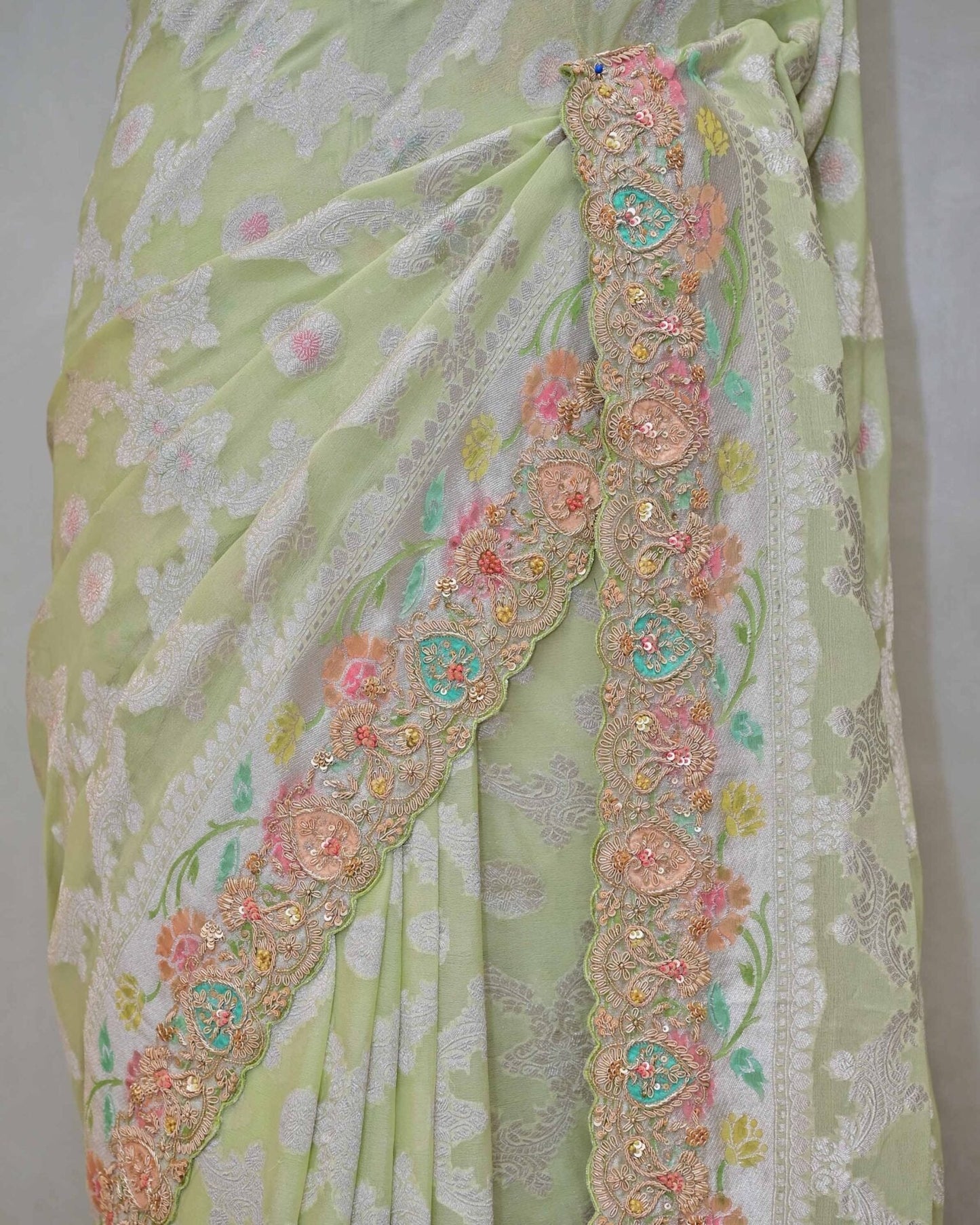 Lime Green Khaddi Saree image 2