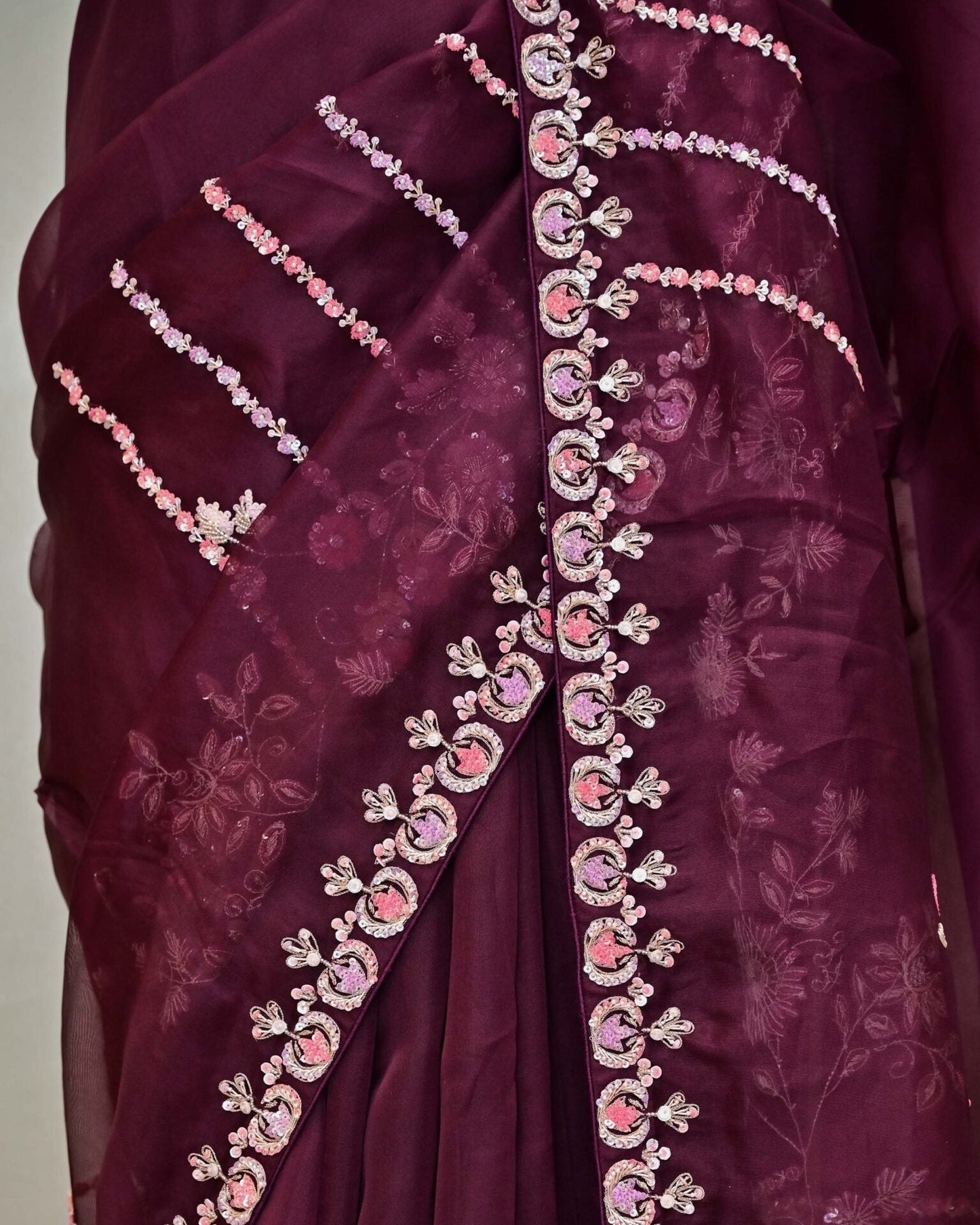 Wine Organza Saree image 2