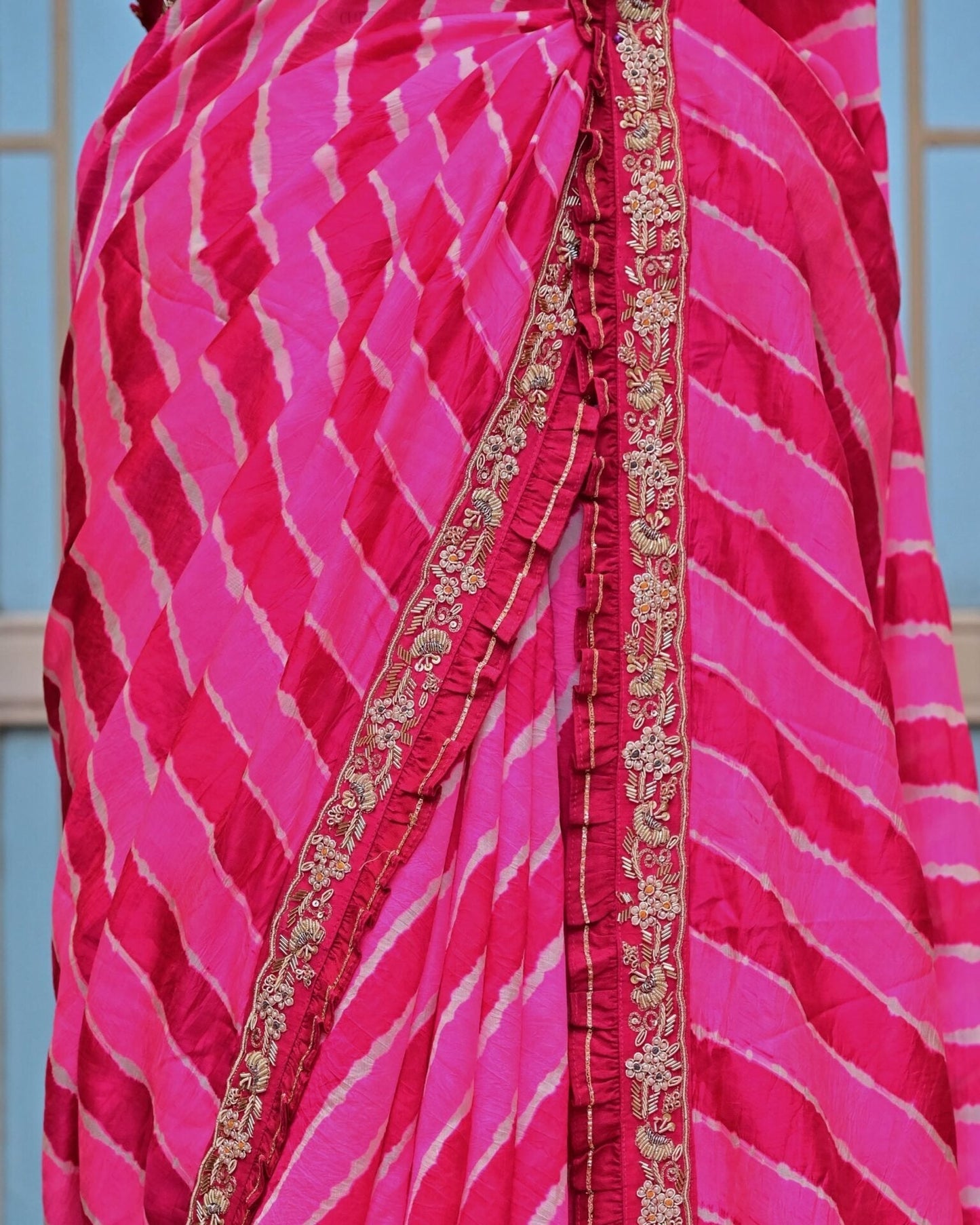 Pink Leheriya Saree with Astam Manna Border image 3