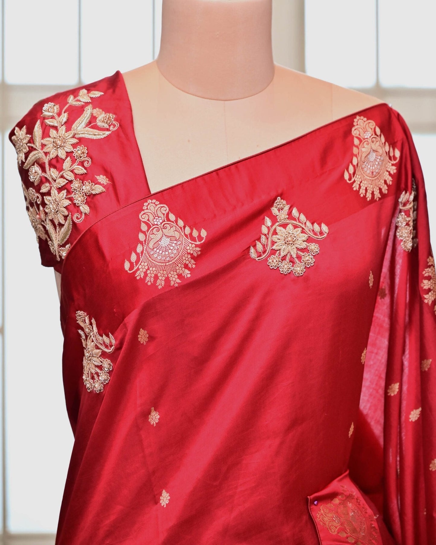 Red Silk Saree with Boota Highlight Border image 2