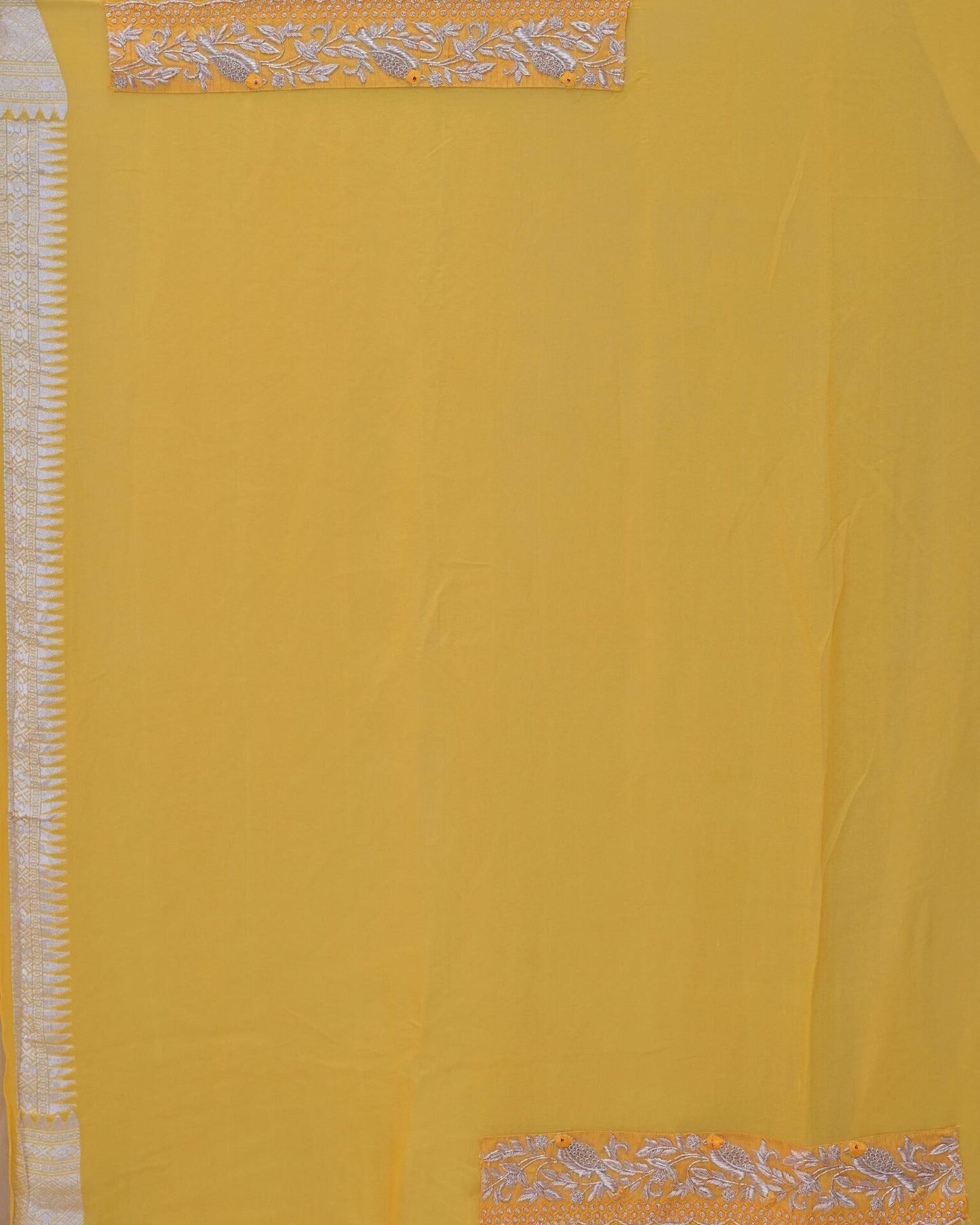Yellow Khaddi Saree with Bird Border image 5