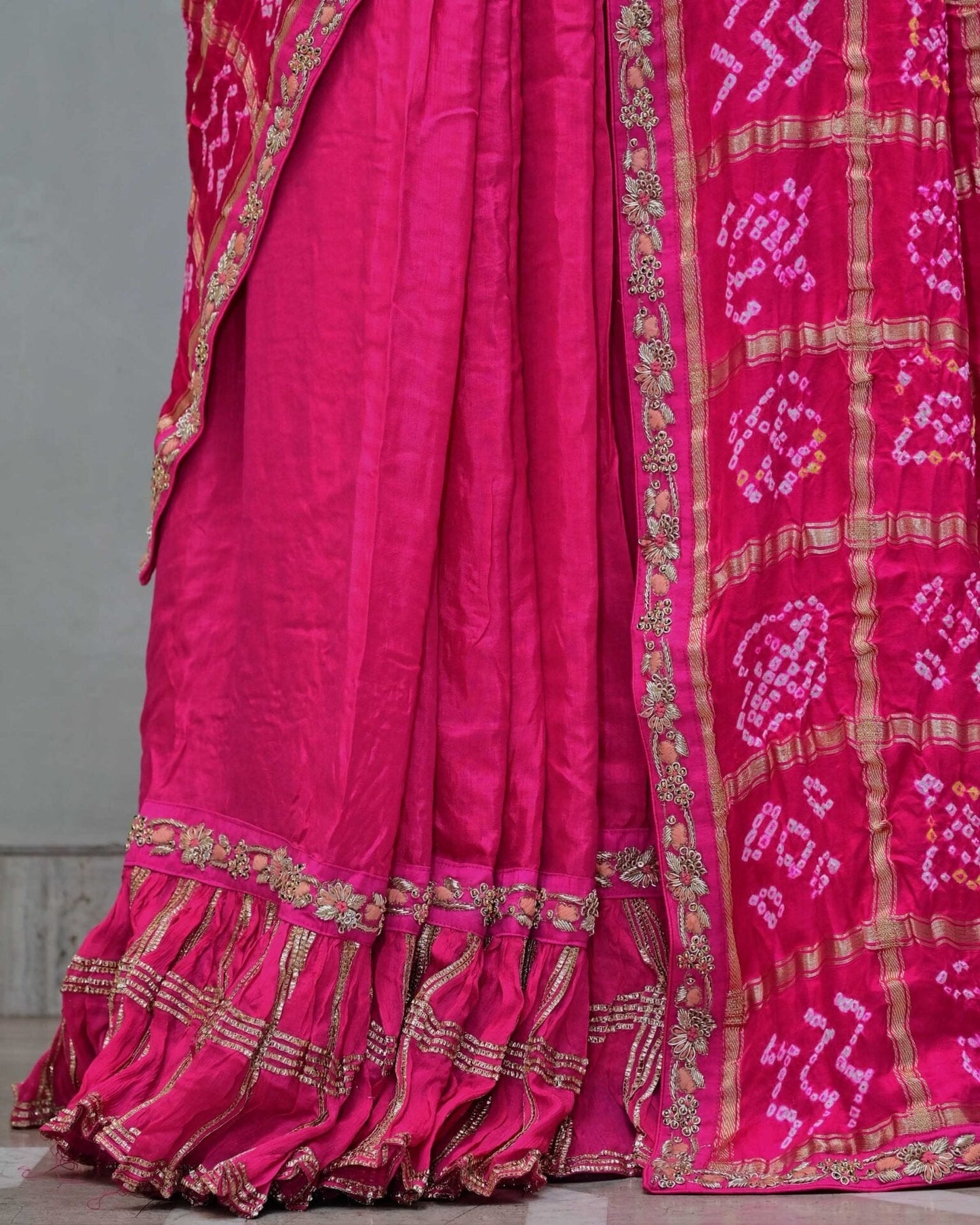 Pink Ghatchola Saree with Frill Border image 4