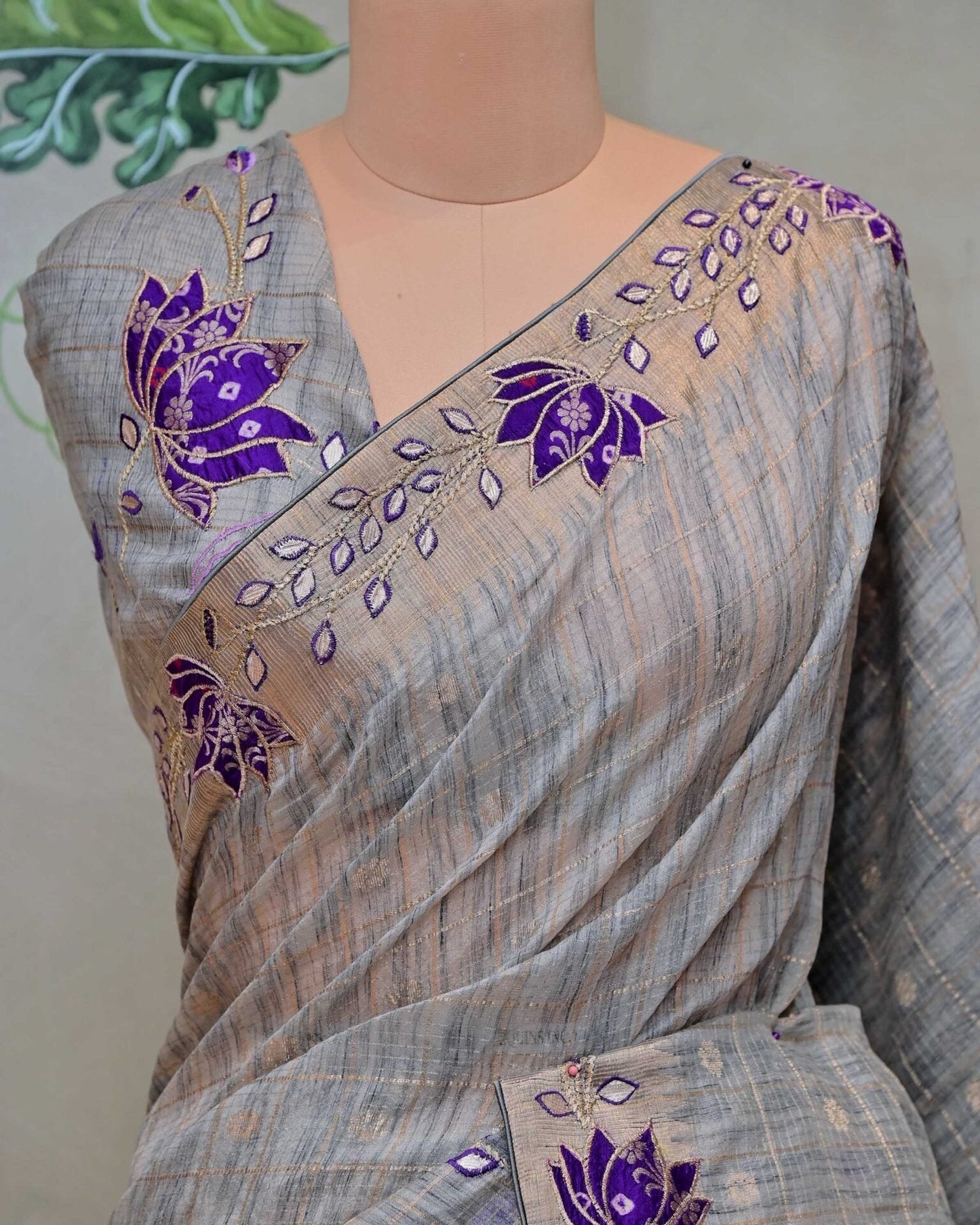 Grey Handloom Check with Embroidery image 1