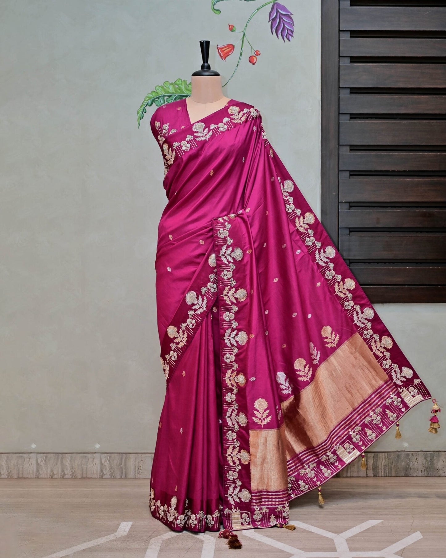 Magenta Silk Saree with Boota Highlight Border image 1