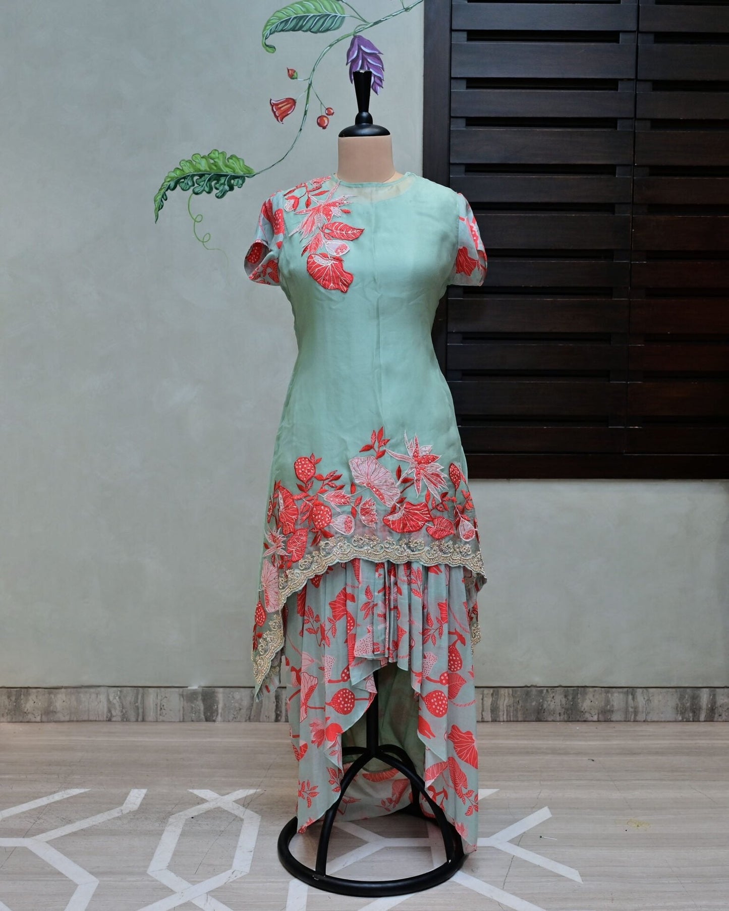 Indo-Western Two-Piece Set with Printed Dhoti image 0