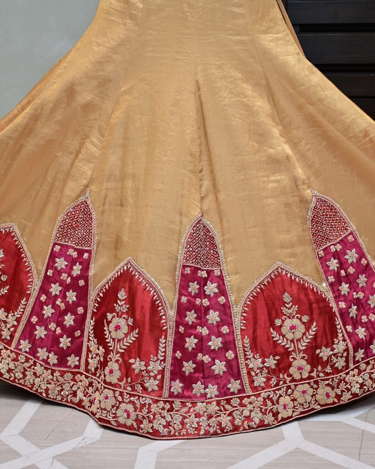 Golden Tissue Lehenga with Embroidery image 4