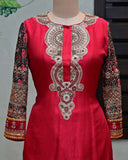 Red Silk Suit with Embroidered Pants image 1