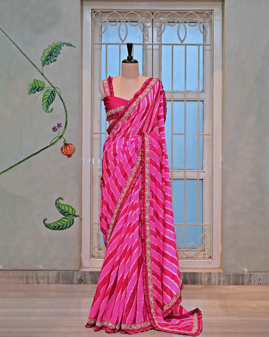 Pink Leheriya Saree with Astam Manna Border image 0