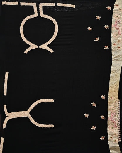 Black Khaddi Saree with White Stripes image 5