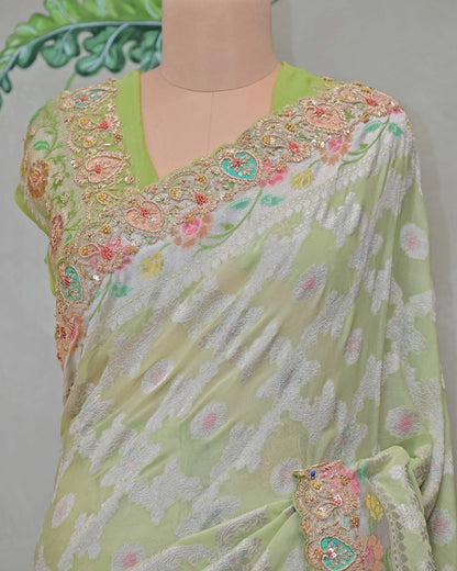 Lime Green Khaddi Saree image 1
