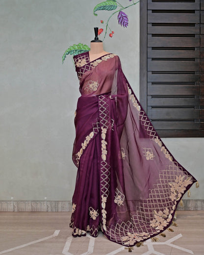 Wine Organza Saree image 4