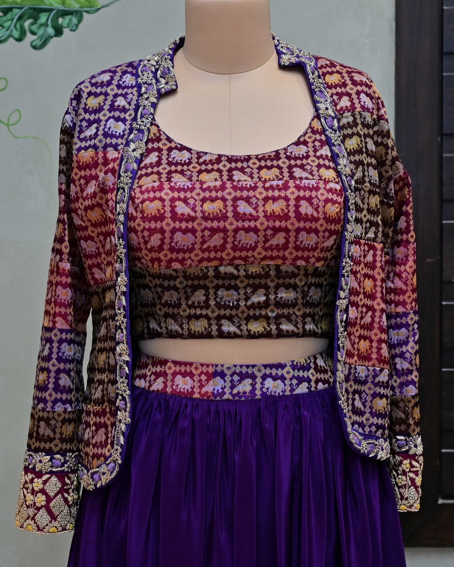 Modal Silk Skirt with Benarasi Bustier & Jacket image 2