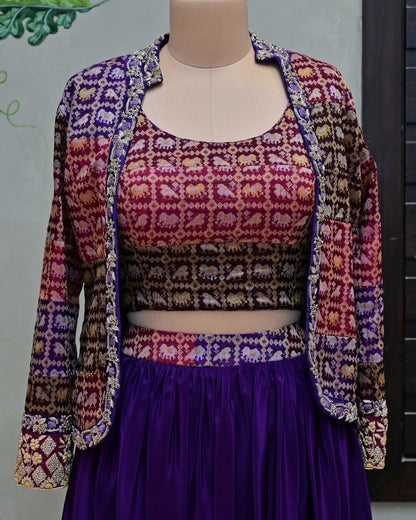 Modal Silk Skirt with Benarasi Bustier & Jacket image 2