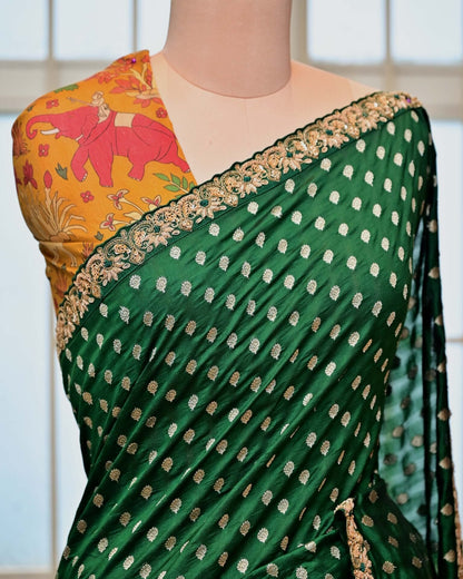 Green Silk Saree with Kalamkari Palla image 2