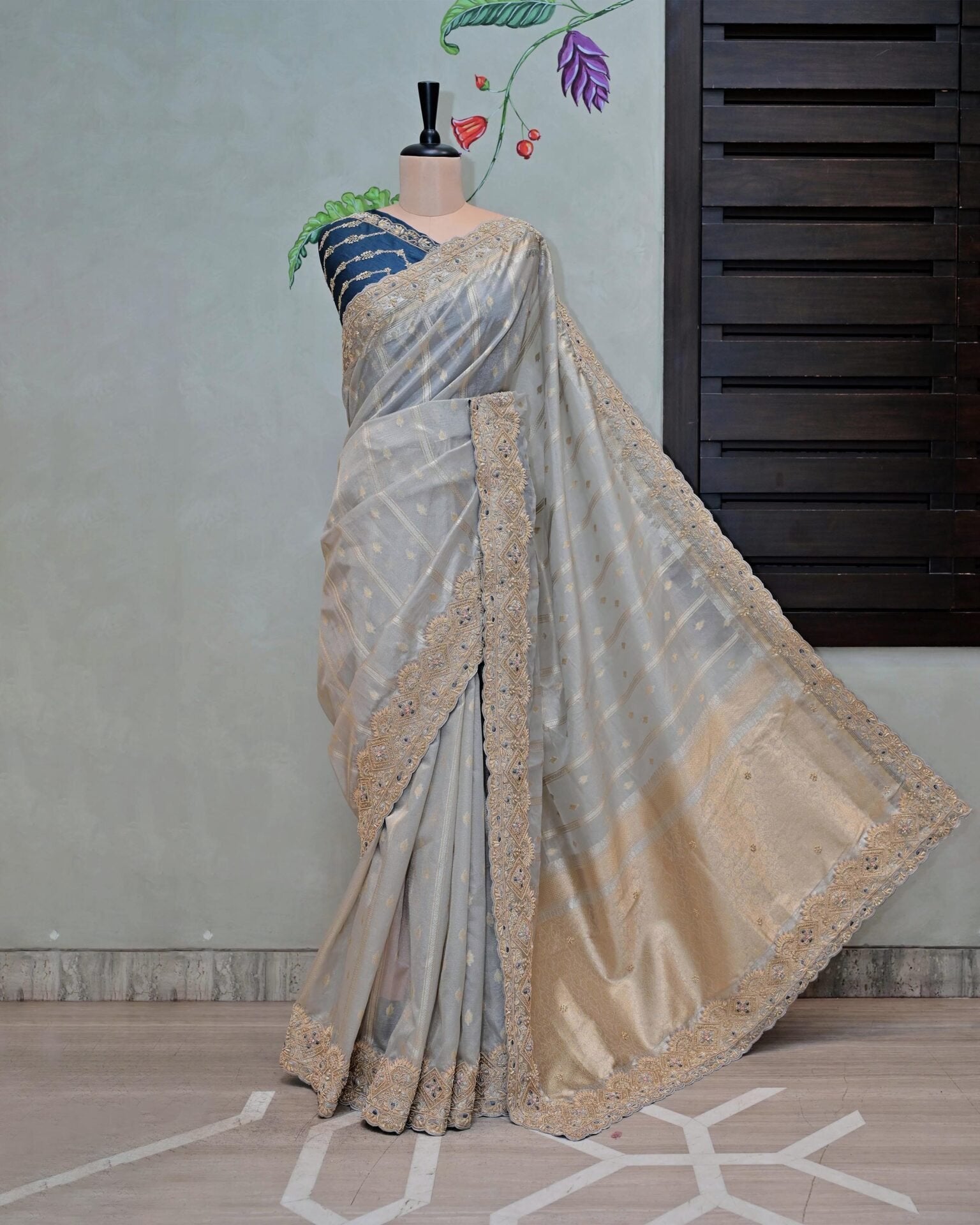 Gold Tissue Kora Saree image 1