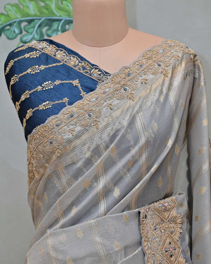 Gold Tissue Kora Saree image 2