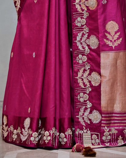 Magenta Silk Saree with Boota Highlight Border image 4