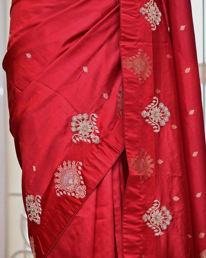 Red Silk Saree with Boota Highlight Border image 3