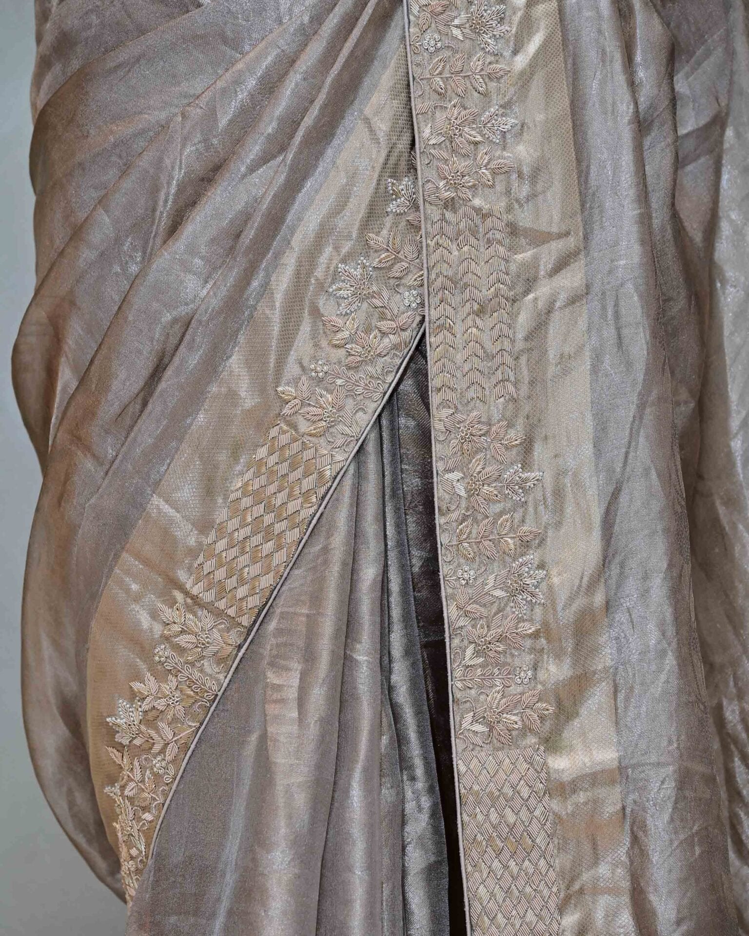 Grey Tissue Saree with Suvendu Border image 3
