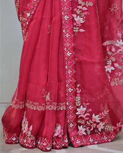 Pink Organza Saree image 4