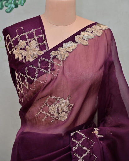 Wine Organza Saree image 1