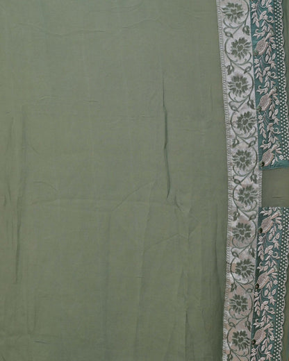 Green Khaddi Saree with Bird Border image 5
