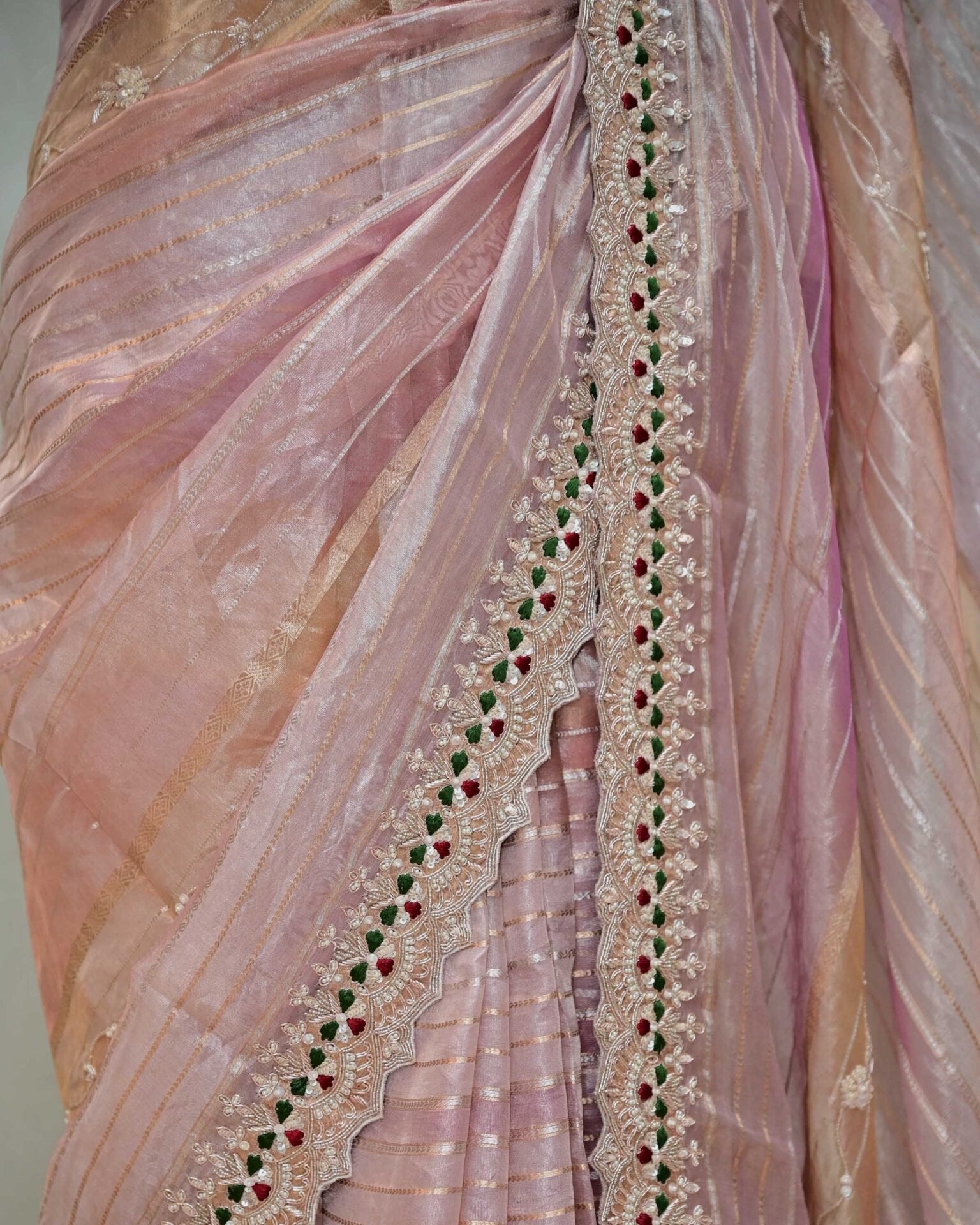 Shaded Pink Stripe Tissue Saree image 3