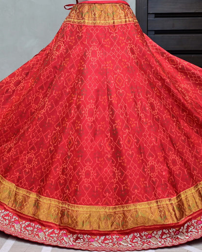 Red Patola Silk Lehenga with Organza Dupatta image 2