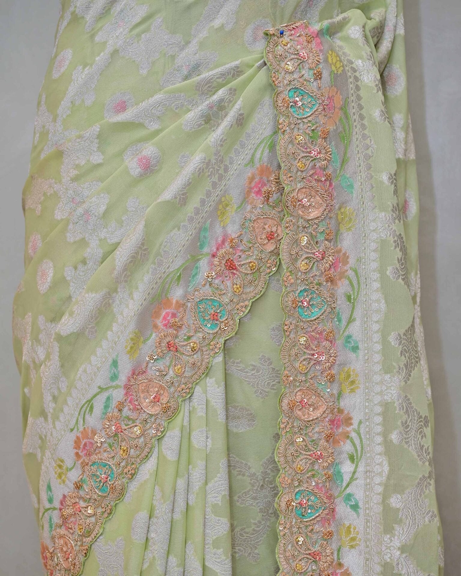 Lime Green Khaddi Saree image 2