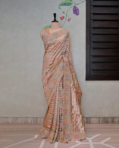Multi-Line Tissue Saree with Multi-Coloured Border image 1