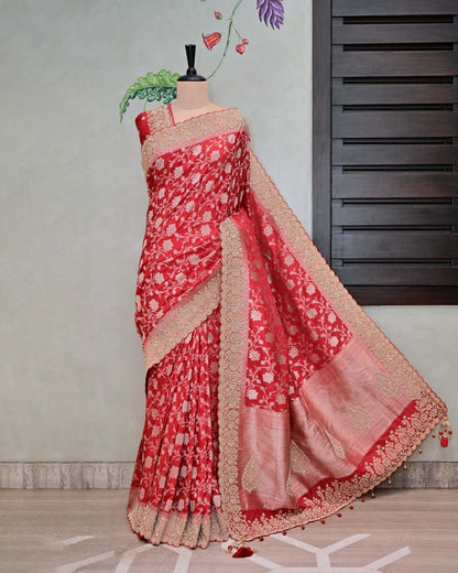Red Benarasi Silk Saree image 0