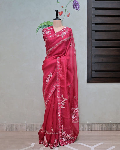 Pink Organza Saree image 0