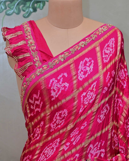 Pink Ghatchola Saree with Frill Border image 2