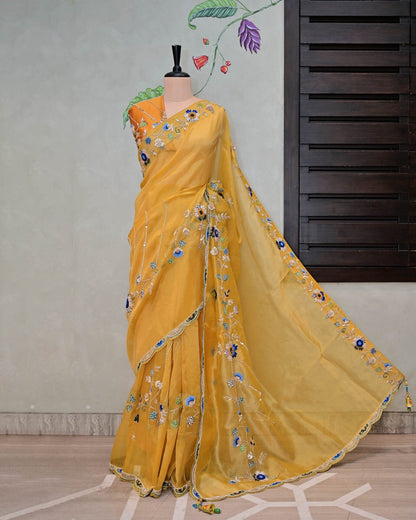 Yellow Tissue Saree image 4