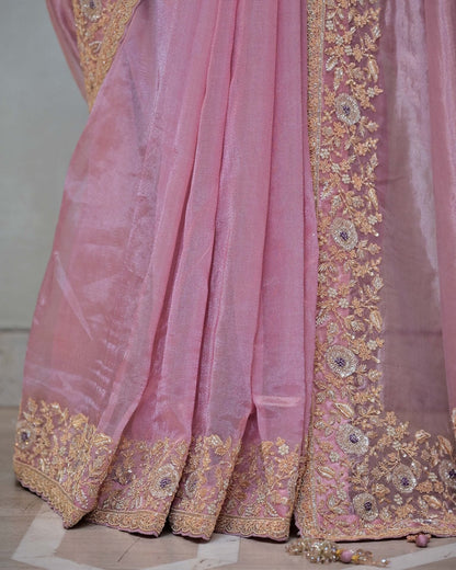 Mauve Tissue Saree with Cutdana Border image 4