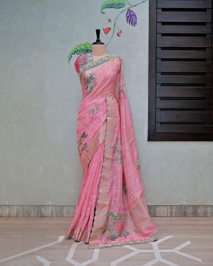 Pink Handloom Check with Matha Patti Border image 0
