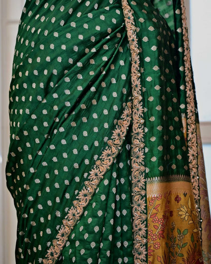 Green Silk Saree with Kalamkari Palla image 3