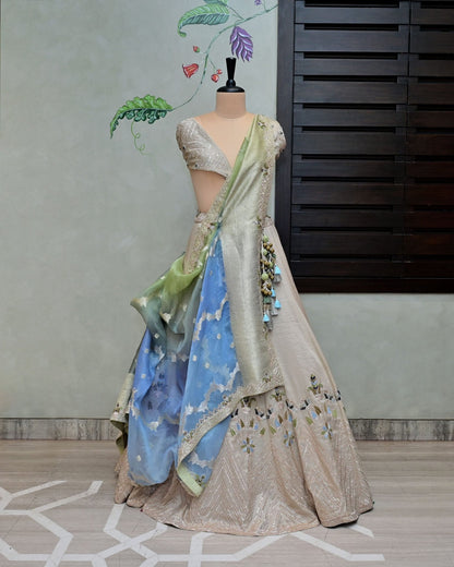 Tissue Lehenga with Multicoloured Dupatta image 1