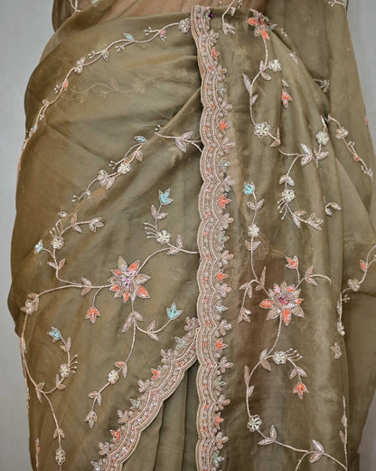 Green Organza Saree image 3