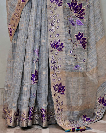 Grey Handloom Check with Embroidery image 3