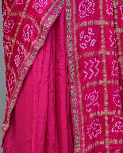 Pink Ghatchola Saree with Frill Border image 3