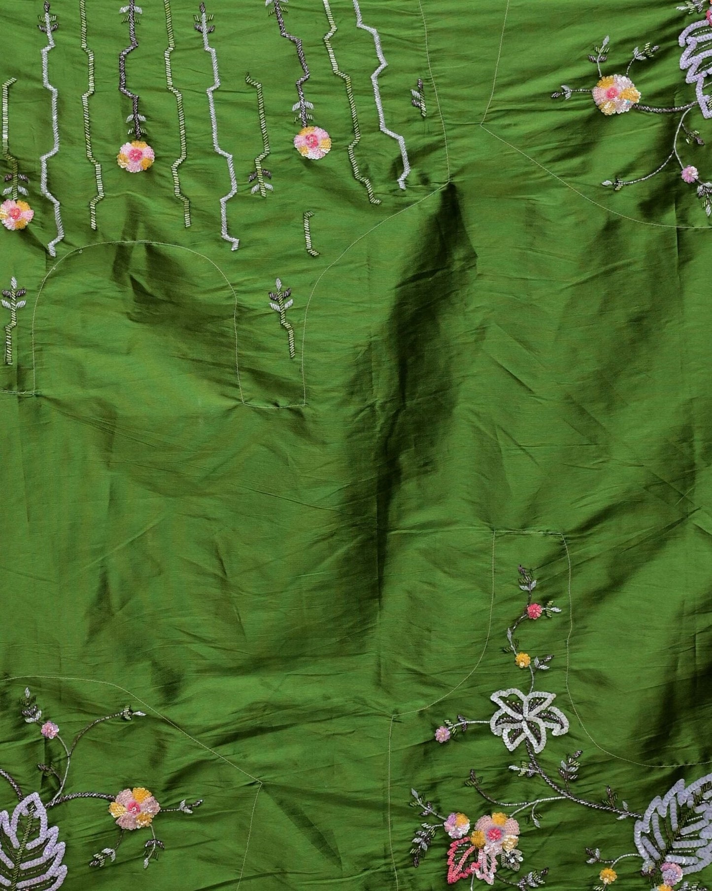 Green Tissue Saree with Sequin Floral Work image 5