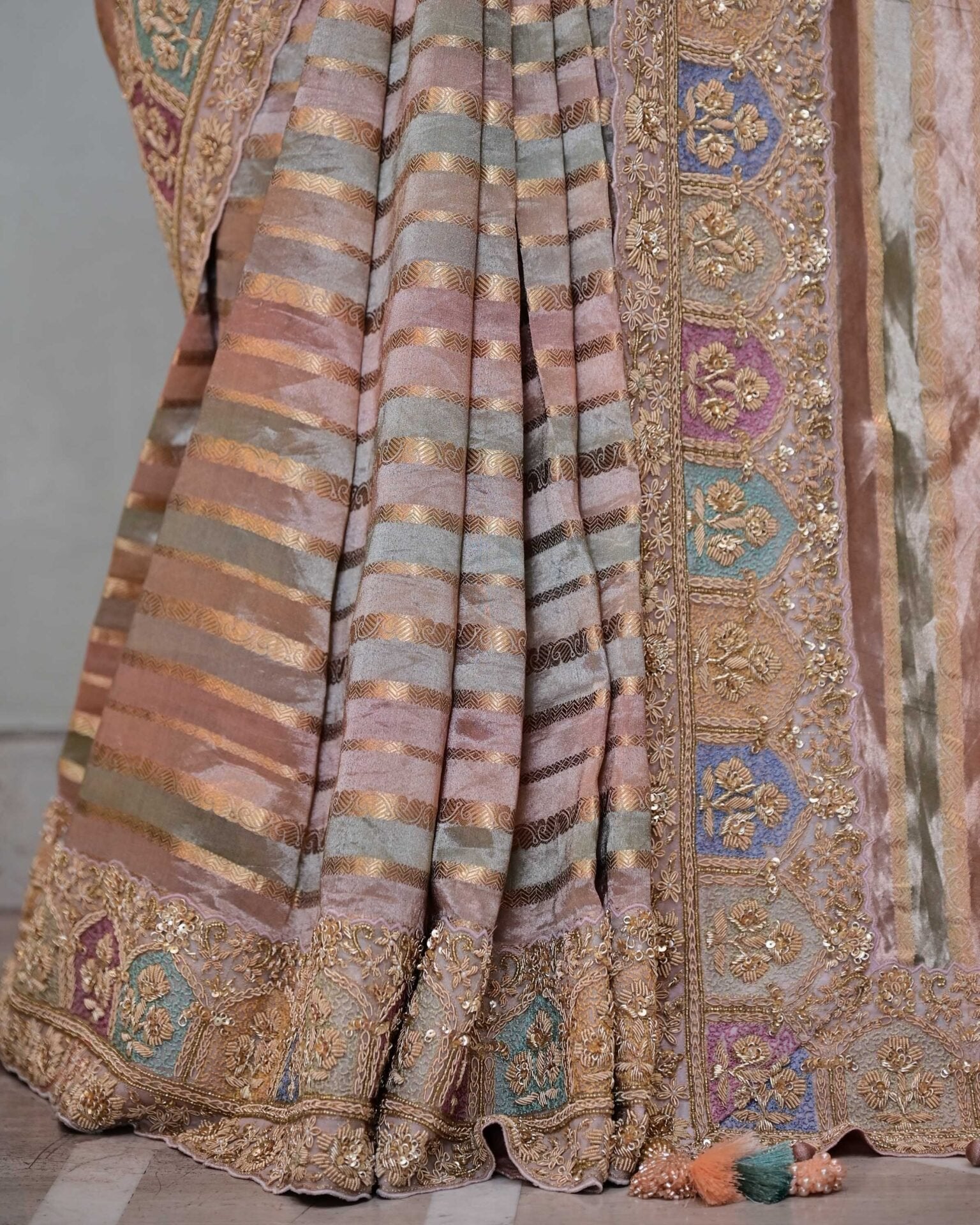 Multi-Line Tissue Saree with Multi-Coloured Border image 4