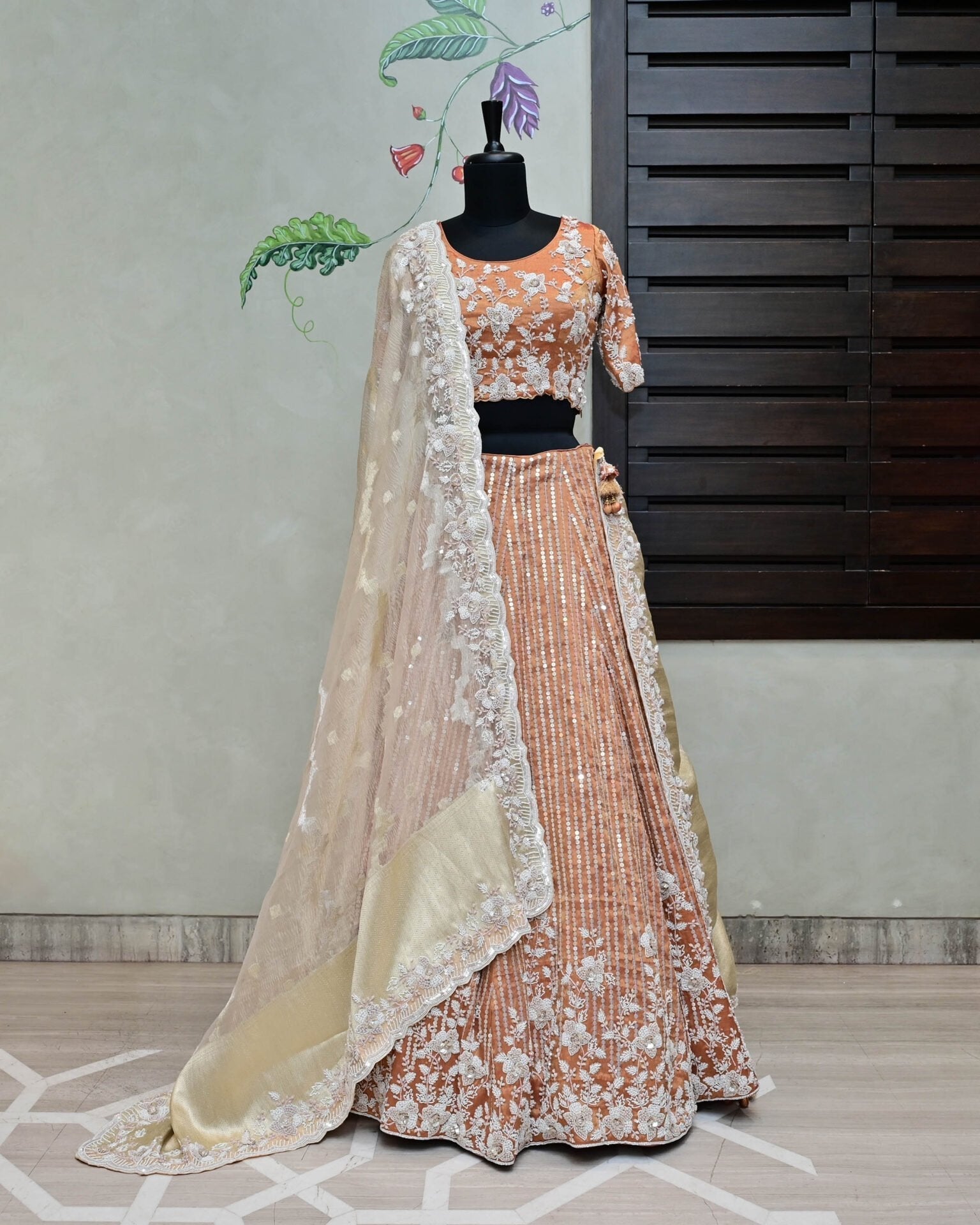 Copper Tissue Lehenga with Sequin Work image 0
