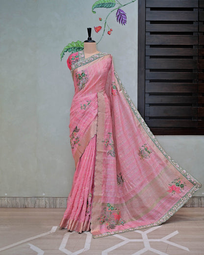Pink Handloom Check with Matha Patti Border image 4