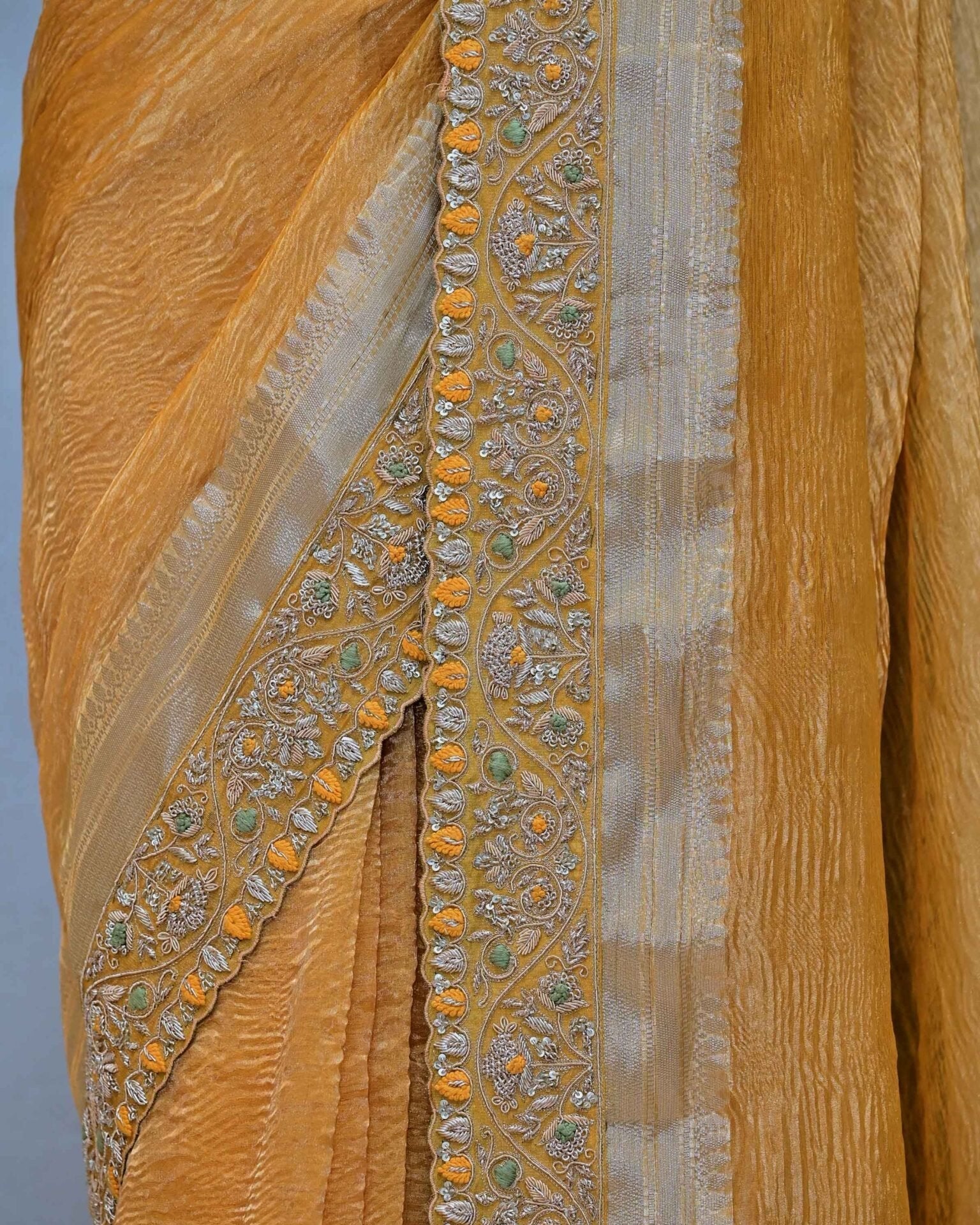 Yellow Crush Tissue Saree image 3