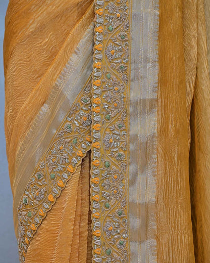 Yellow Crush Tissue Saree image 3
