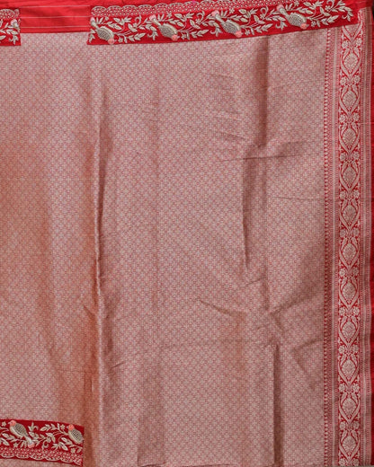 Red Benarasi Silk Saree with Bird Border image 5