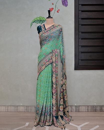 Green Shaded Bandhani Saree image 1
