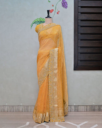 Yellow Crush Tissue Saree image 0